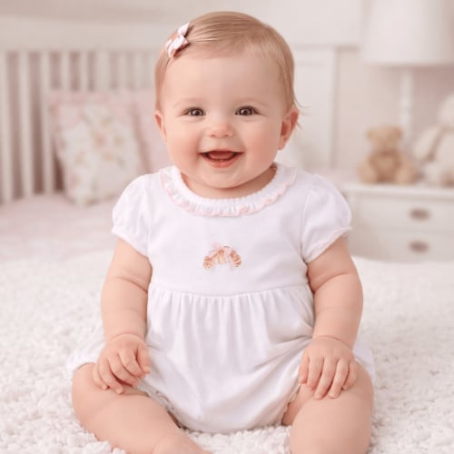 Petit Croissant Embroidered Short Sleeve Bubble