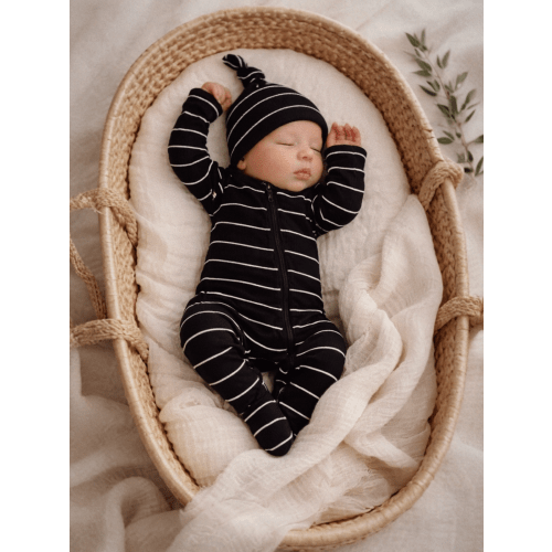 Black/White Stripe / Ribbed 2-Way Zip Footie