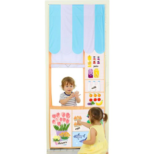 Fresh Market Play Tent for Kids Doorway, Cotton Canvas Playhouse with Drawstring Bag, Fits Most Doors, Includes 3 Fabric Coins and 1 Coupon for Market Play