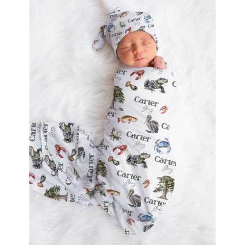 Personalized Baby Boy Blanket | Louisiana Wildlife Nursery Swaddle, Custom Name Gift