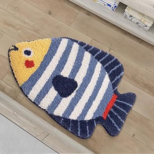 Ocean Animal Play Mat 21x33 Inch, Cute Animals Large Non Slip Super Soft Plush Area Rug for Kids Room Playroom Nursery Bedroom, Educational Washable Circular Floor Mat for Home Room Decorative