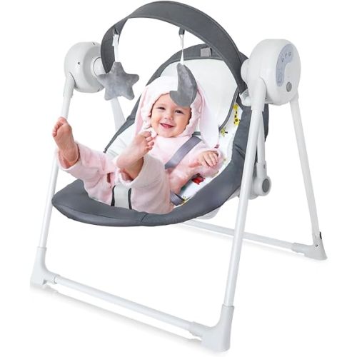 Baby Swing SpaceSaver Ultra-Compact Foldable Infant Swing (Fits in 5.3" Gaps!) 6 Speed Modes | Portable Newborn Swing for Travel/Car/Picnic (0-6M, 6-20lbs)