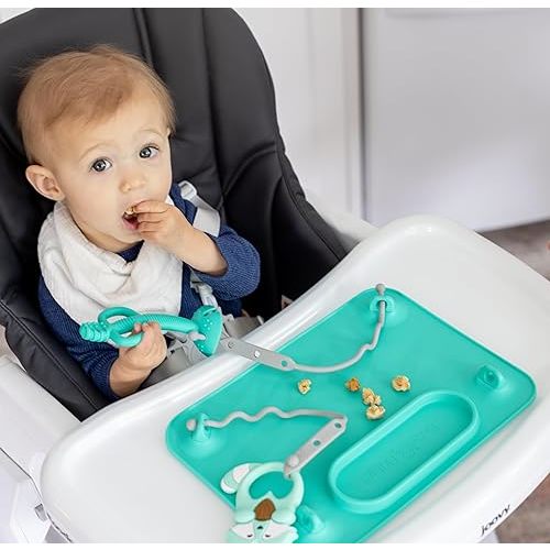 BUSY BABY Silicone Mat - New and Improved Suction Cups, 4 Straps to Secure Baby Essentials, Self Feeding, Baby Led Weaning, Travel Sleeve Included (Tan)