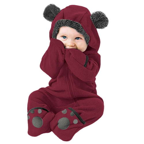 Up to 65 off!Lolmot Fleece Baby Bodysuit Infant One Piece Kids Bear Hooded Romper Toddler Footie Playsuit Baby Girls Boys Winter Onesie Warm Outerwear on Clearance
