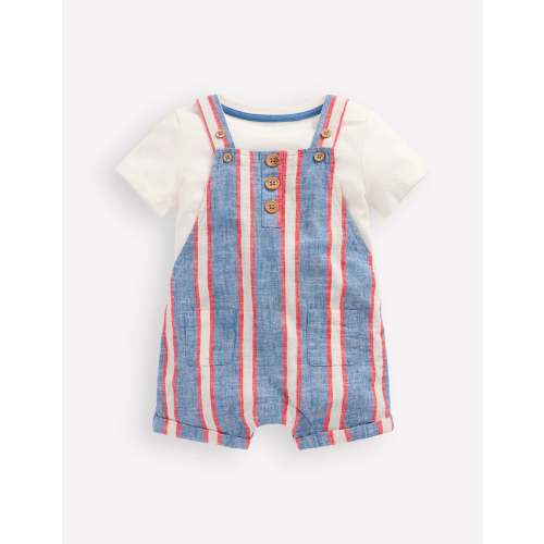 Short Woven Overalls Set - Blue and Red Stripe | Boden USA