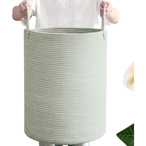 80L Extra Large Sage Green Laundry Hamper Basket, Tall Woven Hamper for Bedroom, Cotton Rope Laundry Basket for Clothes, 16x22 Inches