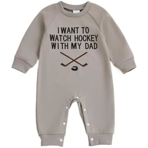 Infant Newborn Baby Boy Game Day Outfit Hockey Onesie Jumpsuit One Piece Long Sleeve Romper Clothes
