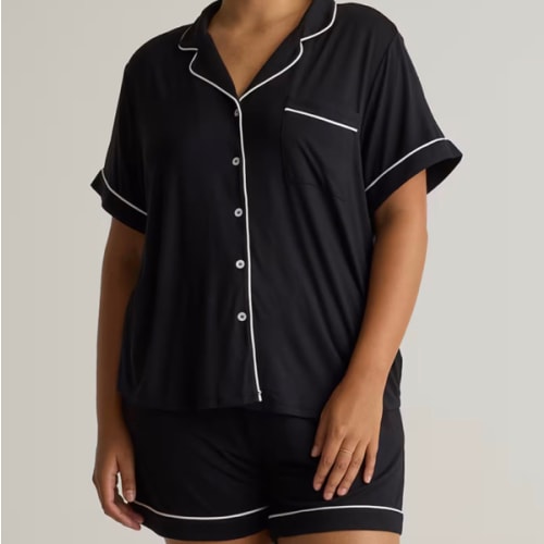 Bamboo Jersey Short Sleeve Pajama Set in True Black