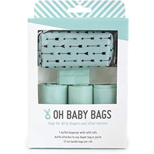 Oh Baby Bags Sea Arrow Dirty Diaper Bag Dispenser, Clip On Bag Holder Attaches to Any Diaper Bag, 48 Count Large Tie Handle Bags