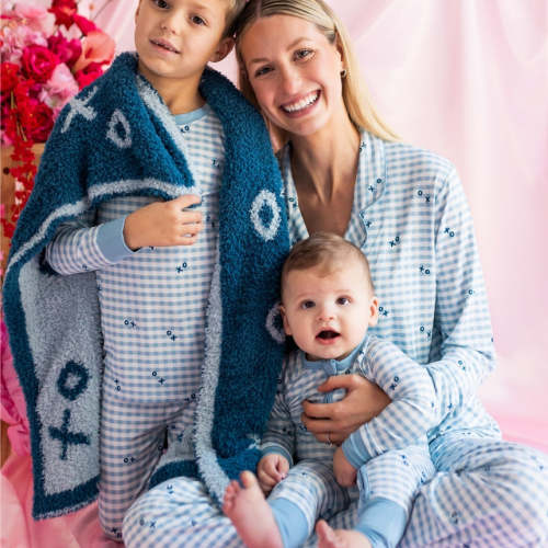 Blue XO Gingham Zipper Romper – In My Jammers