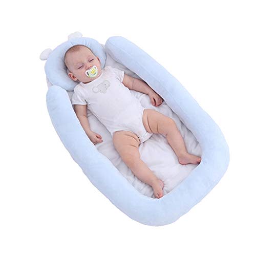 TOFOAN Baby Lounger Nest Bassinet for Bed, Portable Crib Bed, Newborn Lounger with Head Shaping Pillow for 0-24 Months Infant Toddler Co-Sleeping (Blue)