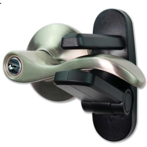 Door Lever Lock (2 Pack) Prevents Toddlers from Opening Doors. 3.25" L * 1.5" W * 4.5" H Easy One Hand Operation for Adults. Durable ABS with 3M Adhesive Backing. Simple Install, Black