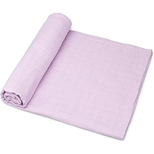 Organic Muslin Swaddle Blanket, 100% Certified Organic Cotton, Ultra Soft & Breathable, Oversized 47 X 47 Inches for Easy Swaddling, Multi-Use Blanket for Nursing & More (Lilac)