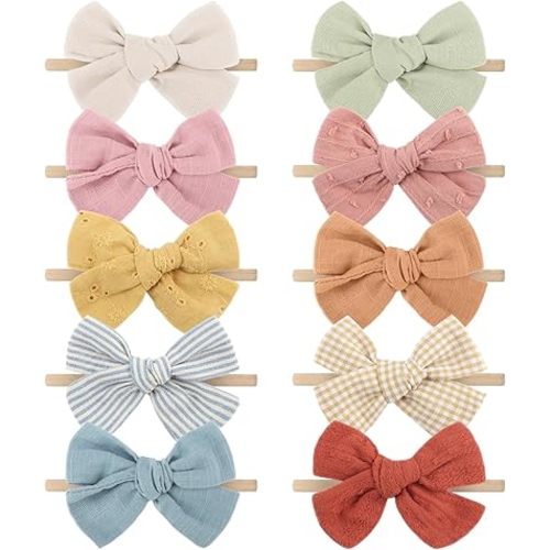 AQOKKA Baby Girl Headbands with Bows Soft Nylon Newborn Toddler Hairbands Handmade Baby Hair Accessories for Infant Girls Kids
