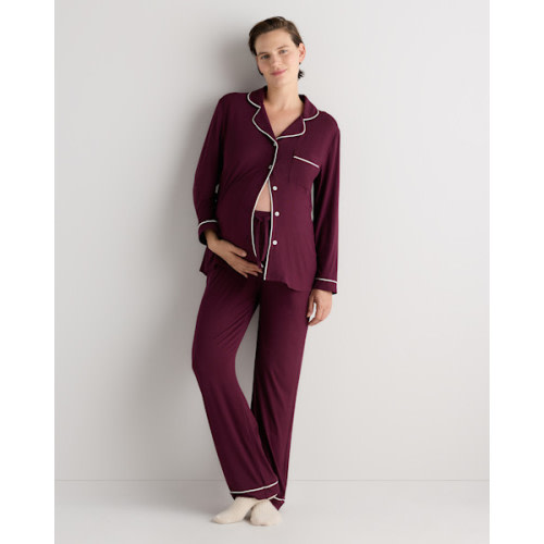 Bamboo Jersey Maternity Long Sleeve Pajama Set - Maternity in Wine Tasting Red