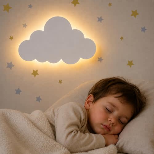 KALEOLI Cloud Night Light for Nursery Decor - Newborn & Toddler Night Light | Nightlight for Kids Room - Soft Night Light - Dimmable & Rechargeable - 90min timer - 68Pcs Star Wall Stickers