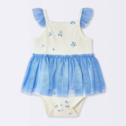 Baby Girls' Blueberry Printed Tulle Sunsuit - Cloud Island™ Blue 6-9M