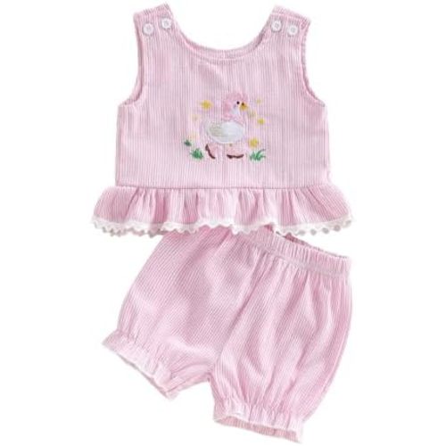 Goose Baby Clothes Cute Sleeveless Ruffles Vest Top and Bloomer Shorts Farm Animals Toddler Girl Summer Outfit