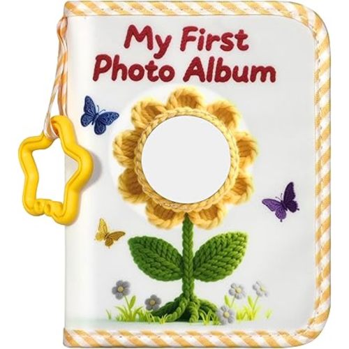 Baby's My First Photo Album-Soft baby photo book, Holds 17 4x6 Pictures with Baby-Safe Mirror for Newborns, Toddlers,Baby Shower