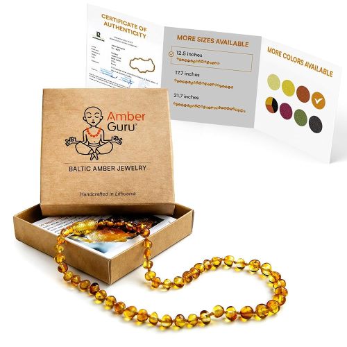 Baltic Amber Necklace (Authentic, Certified) - 12.5 inches - Unisex Jewelry - Polished or Raw/Unpolished Real Amber Beads - Proud to Deliver Genuine Baltic Sea Wonder
