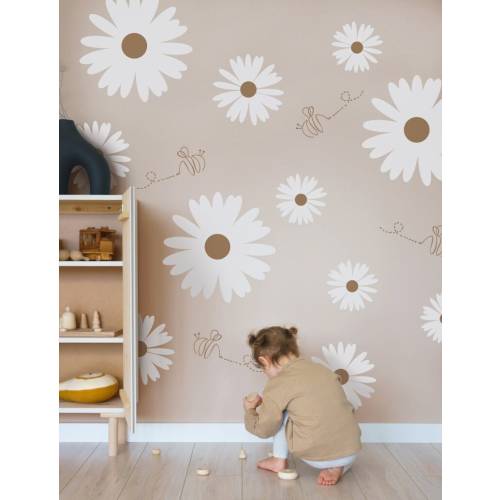 Removable Daisy Wall Decals – Decal Vinyl Floral Stickers for Boho Nursery & Kids Room