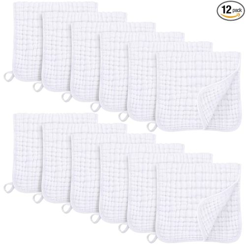 Muslin Burp Cloths for Baby 100% Cotton Burping Cloths for Boys Girls Large 20''X10'' Extra Soft and Absorbent 12 Pack - White