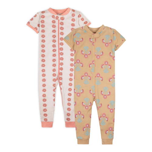 Little Star Organic Baby & Toddler Girl Short Sleeve Footless One-Piece, 2-Pack, Sizes 9M-5T