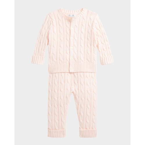 Kid's Cotton Cable Knit Sweater & Pants Set, Size Newborn-24M
