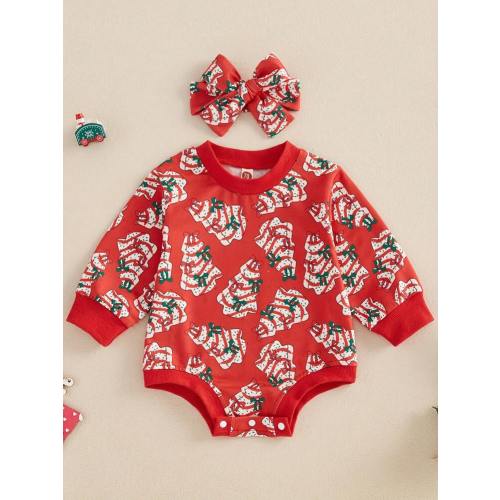 Baby Girl Christmas Outfit Christmas Cake Bubble Rompers Coquette Bow Bodysuit Headband Cute 2Pcs Toddler Xmas Gift | SHEIN USA