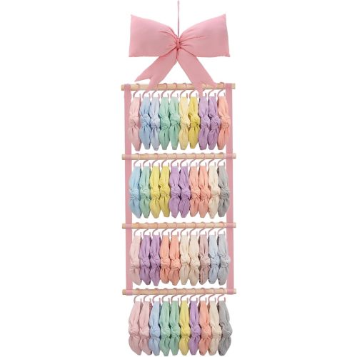 Sliner Pink Bow Headband Holder Head Bands Organizer for Girls, Baby Wall-mounted Headbands Hair Accessories Display Rack with 40 Plastic Hooks for Nursery Room Bedroom Living Room