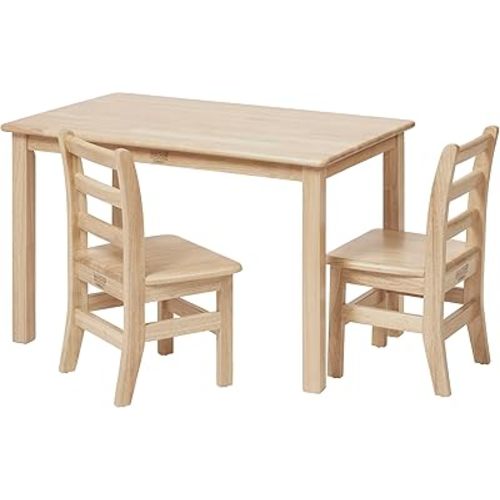 Kids Rectangular Wood Table and 12in Chair Set, 24in x 36in, Kids Furniture, Natural, 3-Piece