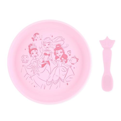 Bumkins Disney Baby and Toddler Plate and Spoon Set, Silicone Dish for Babies and Kids, Baby Led Weaning, Children Feeding Supplies, Microwave Safe, Platinum Silicone, Ages 6 Months, Winnie the Pooh