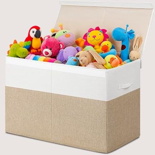 INDRESSME 85L Large Toy Storage Box with Lid Divider Foldable Toy Chest