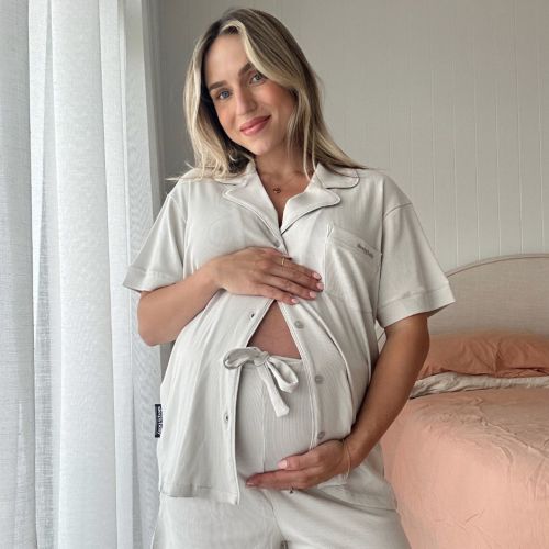 3-Piece Maternity Pyjama Set (Top, Shorts & Pants) - (Dark Brown) / XL