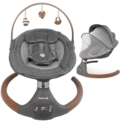 Jool Baby Nova Nature Baby Swing for Newborns with Natural Wood Toys, Electric Motorized Infant Swing, Bluetooth Music, Remote (Slate)