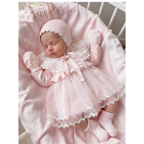 Lace Baby Girl Coming Home Outfit: Knit Cotton Newborn Set