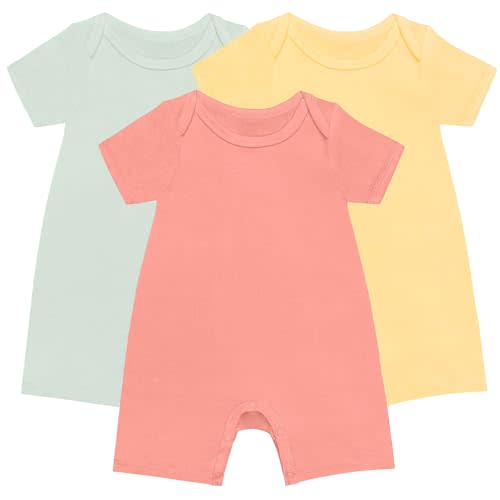 GUISBY Rayon Baby Pajamas, Short Sleeve Footless Rompers, Snap Closure Sleeper for Boy Girls