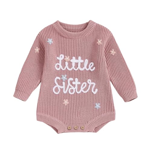 Userdefined Baby Girl Knit Sweater Romper Onesie Little Sister Newborn Outfit Baby Girl Fall Winter Clothes Knitted Outfit
