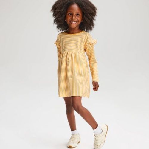 Toddler Girls' Striped Long Sleeve Dress - Cat & Jack™ Yellow 4T