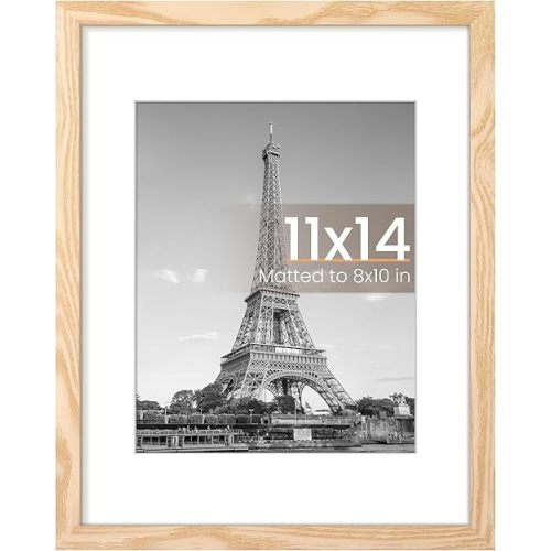 upsimples 11x14 Picture Frame, Display Pictures 8x10 with Mat or 11x14 Without Mat, Wall Hanging Photo Frame, Natural, 1 Pack