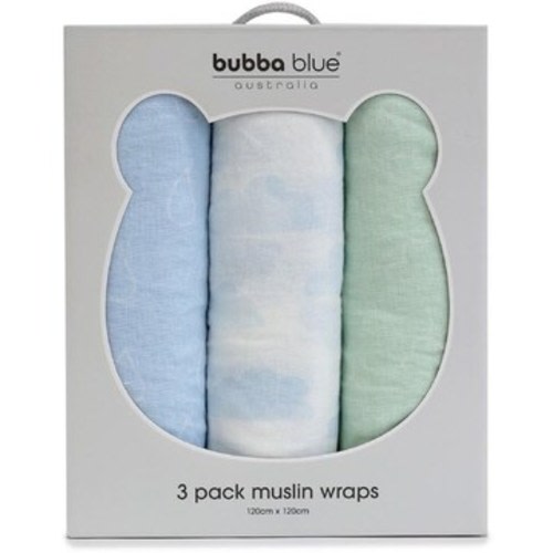 Bubba Blue Nordic Muslin Wraps 3 Pack - Sky/Avocado | Woolworths