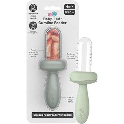 ezpz Baby-Led Gumline Feeder (Sage) - Silicone Fruit Feeder for Infants 4 Months + - Baby Feeding Essentials - BLW Tools - Works Best with Compatible Ice Tray (Sold Separately)