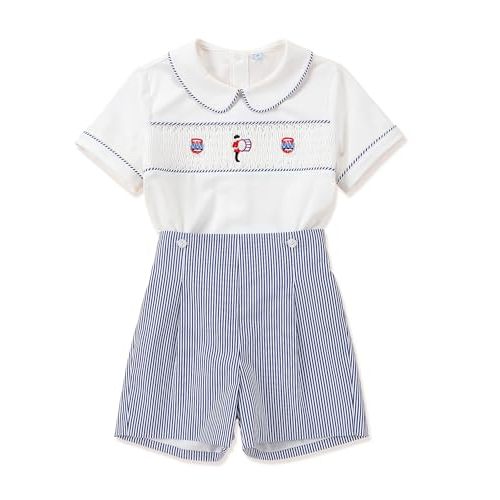 Twoflower Smocked toddler boy outfits Summer Cotton Short Sleeve boys' button-down shirts Casual 2 piece Clothing Set