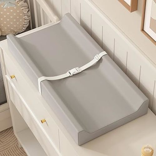 YACODAVO Wipeable Baby Changing Pad for Dresser and Table, Cozy Diaper Changing Pad with Waterproof & Wipe-Clean Leather Cover, Grey