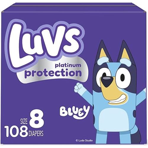 Luvs Size 4 Baby Diapers, Platinum Protection Bluey Diapers for Day & Night, Size 4, 198 Count (Packaging May Vary)