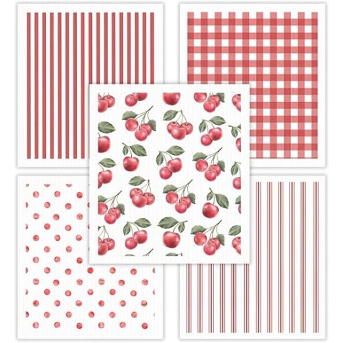 HALL & PERRY Swedish Dishcloths for Kitchen, 5-Pack, Reusable Cellulose Sponge Cloths for Kitchen & Cleaning – Eco-Friendly, Ultra-Absorbent, Quick-Drying (Cherry Red)
