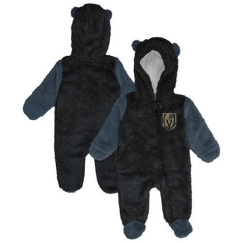 Infant & Newborn Vegas Golden Knights Outerstuff Black Stay Napping Fleece Bunting Full-Zip Hooded Sleeper