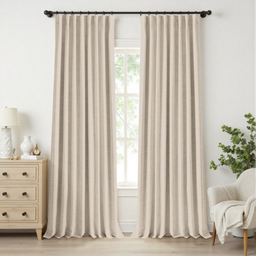Wade Logan® Birglinde Faux Linen Textured Thermal 100% Blackout Curtains for Bedroom Living Room Rod Pocket/Ring Clips & Reviews | Wayfair