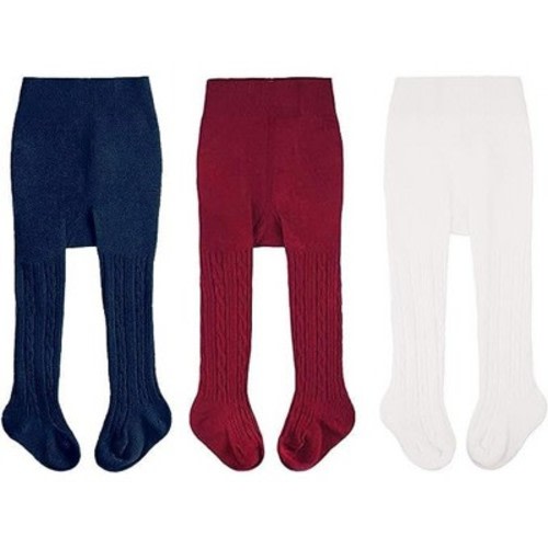 Cozyway Cable Knit Cotton Leggings/Tights for Baby Girls, White/Green/Dark Gray/Burgundy, 6-12 Months Old - 3 Pack