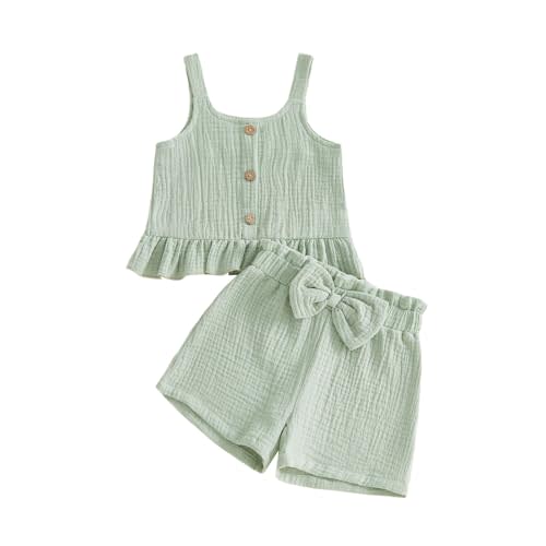 Tsultryofs Baby Girl Clothes Toddler Infant Summer Outfit Sleeveless Ruffle Tank Tops and Casual Shorts Set 2 Piece